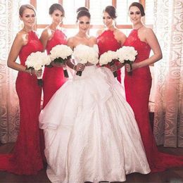 Lace High Neck Bridesmaid Dresses Halter Sheath Backless Party Gown Good Design Vintage Wedding Guest Dresses