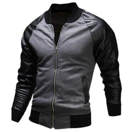 Rabatt Herren Lederhülle Baseballjacke | 2018 Herren Lederhülle ... Großhandels-neue schwarze Bomber-Jacken-Männer 2016 Art- und Weiseentwurfs- PU-Leder-Hülse Mens-dünne Baseball-Jacken-beiläufige Marke College Varsity Jakcet ...