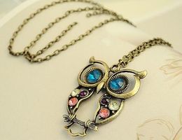 owl retro necklaces diamante necklaces bronze& antique silver bead necklaces long for women