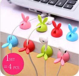 300sets Rabbit Ear Cable Winder Earphone Cable Organiser Wire Storage Silicon Charger Cable Wrap Cord Holder Clips For MP3