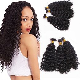 Brazilian Deep Wave Hair Bulk for Braiding 3 Bundles Natural Color Human Hair Extensions No Attachment FDSHINE