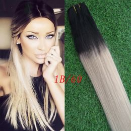 100g ombre virgin hair 1 bundles Non-Remy 100g 1b/60 two tone blonde hair weave double weft platinum blonde virgin hair