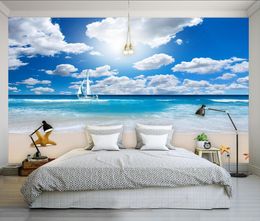Blue sky white clouds seaside background wall mural 3d wallpaper 3d wall papers for tv backdrop