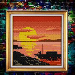 Back home sunset sea boat scenery paintings counted printed on fabric DMC 11CT 14CT kits Cross Stitch embroidery needlework Sets