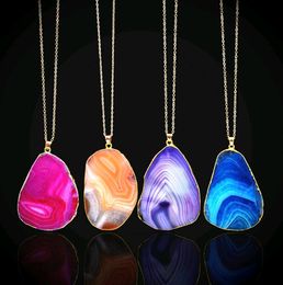 Natural Stone Colourful Crystal Cutting Texture Pendant Necklace Different Designs Neck Sweater Chain Mix Fashion Jewellery