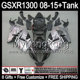 8gifts For SUZUKI Hayabusa GSXR1300 08 15 GSXR-1300 silver grey 14MY26 GSXR 1300 GSX R1300 08 09 10 11 12 13 14 15 gloss black Fairing Kit