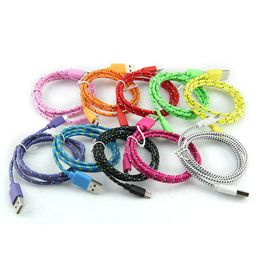1M 3M 3FT 10FT Round Knit Fabric Braided Data Charger Charging Cable Wide Fibre Nylon Fabric Woven Cord Lead For Smartphone Mobile Phone