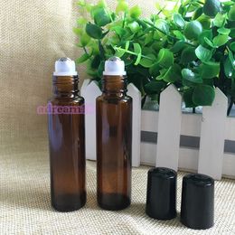 Amber Perfume Glass Roll on Bottle 15ml with Metal Ball Brown Roller Essential Oil Vials