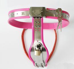 Stainless steel T-type Adjustable Premium Chastity Belt with One Locking Cover Removable