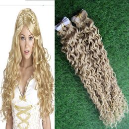 613 Bleach Blonde Human Tape in kinky curly 100g curly fusion human hair 40pcs/lot Non Remy afro kinky cr pu hair