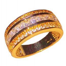 Fashion 10KT Yellow Gold filled Princess-cut Square Cubic Zirconia Gemstone Rings Wedding Band Jewelry for Men Women