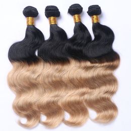 Dark Root Ombre Strawberry Blonde Two Tone 1b 27 Color Blonde Human Hair Weft Bundles Ombre Hair Weaves