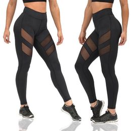 2017 Hot Selling Stylish Fitness Exercise Pants Yoga Pants Women Mesh Patchwork Black Grey Female Sports Leggings Free Shipping