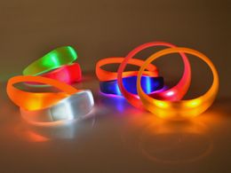 50pcs/lot Solid Colour Voice Control LED Bracelet Sound Activated Glow Bracelet For Party Clubs Concerts Dancing cheers