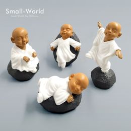 Bouddhisme chinois Mini moines Bonsaï Figurine Miniature Décoration de fée Jardin Personnes Buddha Statue Kawaii Résine Craft Home Voiture