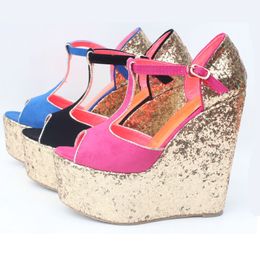15CM Heel Height Sexy Peep Toe Wedges Heel Pumps Platform Party Shoes heels US size 3-10.5 No.399A-1