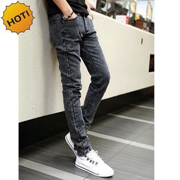 Hot Style Snow Grey Straight Slim Fit Denim Jeans Men Hip Hop Boy Streetwear Harem Pants Teenagers Casual Leg Stretch Trousers