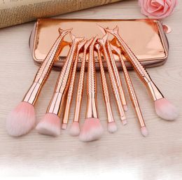 Hot 10Pcs Makeup Brushes Set Mermaid Glitter Diamond Pink Cosmetics Blending Powder Eyeshadow Foundation Brushes Set