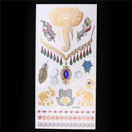 En Gros 1 Feuille Métallisée Or Argent Autocollant De Tatouage Flash étanche Autocollant Au Henné Plume D éléphant Femmes Bijoux Temporaire Gm T035