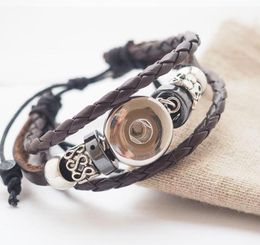 brown orange handmade black snap leather Bracelets Fit Snaps Buttons 18mm with adjustable knot Free Shipping giger snap Jewellery