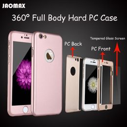 Luxury Rose Gold Shockproof 360 Deagree Full Body Hard PC Case For iPhone 6 6S 7 Phone Capa With Tempered Glass Screen Protector
