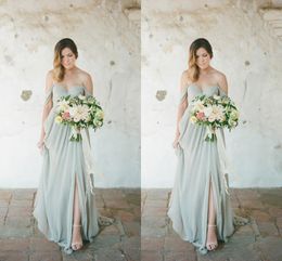 Side Split Plus Size Bridesmaid Dresses 2017 New Sexy Long For Wedding Guest Dress Sage Chiffon Off Shoulder Party Maid of Honor Gowns