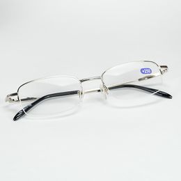 Classical Half Metal Frame Reading Gasses Slim And Light Eyewear With Power Lenses Silver Color For Elder People