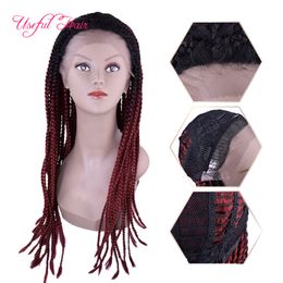 Wholesale Black 14inch bob lace front wigs synthetic 3x box braids Braided Wigs African American Hair short wigs for women