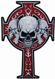 Free Shipping Custom Red Cross With 3 Grey Skulls Patch Skull Back Patches For Big Size 8.5" x 12"