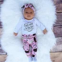 Boutique Girls Set Spring Autumn Baby Girls Clothing Sets Cotton Newborn Clothes Letter Romper + Pants + Hat + Headband 4PCS Baby Girl Suit