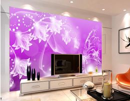 High Quality Customize size Modern Purple Dream Transparent Flower Butterfly Beautiful Background Wall