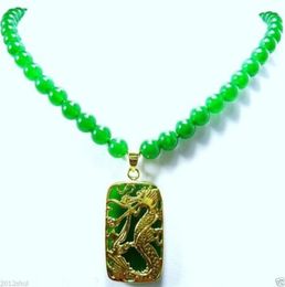 Women's Jewellery 10mm Green Jade Dragon Pendant Necklace 18"