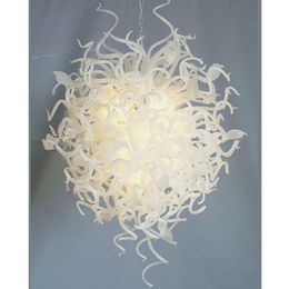 Pure White Ball and Twisted Stems Blown Glass Chandelier Lightings Art Glass Chandelier LED Source Fixture Wedding Decoration