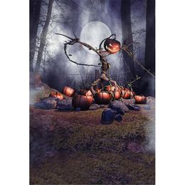 Full Moon Night Photography Backdrops Halloween Holiday Pumpkin Lantern on Tree Trunk Spider Web Kids Children Studio Photo Shoot Background