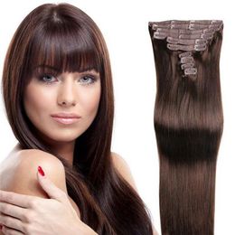 Original Brazilian human hair 14inch-26inch Clip-in Human Hair Extensions 10pcs 120g Colour 6 sew in human hair extensions