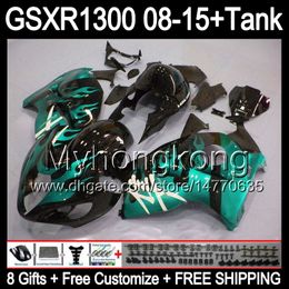 8gifts For SUZUKI Hayabusa GSXR1300 08 15 GSXR-1300 cyan flames 14MY25 GSXR 1300 GSX R1300 08 09 10 11 12 13 14 15 Fairing gloss black Kit