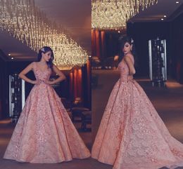 Evening Sleeveless Elegant V-neck A-line Pageant Dresses with Applique and Embroidery Sweep Train Custom Made Prom Gowns 2017