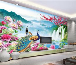 -Las maravillas del pavo real paisaje de fondo paisaje de pared para TV mural de papel pintado 3D papeles de pared 3D para TV telón de fondo