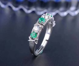 Dazzling emerald silver ring 3mm flawless natural emerald gemstone ring solid sterling silver emerald wedding ring for woman