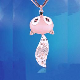 Opal Enamel Rhinestone Animal Pendant Necklaces For Women Lady Fashion Sweater Chain Leather rope Long Necklace Jewellery