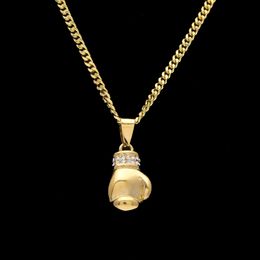 Boxing Glove Diamond Pendant Charm Necklace Sport Boxing Jewellery 316L Stainless Steel/Gold Colour Chain For Men