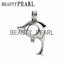 5 Pieces Lovely Dolphin Gift Cage 925 Sterling Silver Locket Love Wish Pearl Animal Pendant Mounting