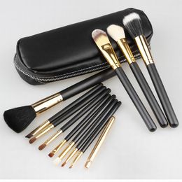 Professional 12pcs/set Goat Hair Makeup Brushes Cosmetic Make Up Set with zipper Case Bag Kit fast shipping F20171061