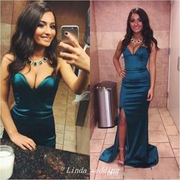 Sexy With Split Prom Dress High Quality Sweetheart Backless Fitted Satin Sweep Train Long Formal Party Gown Custom Made Plus Size