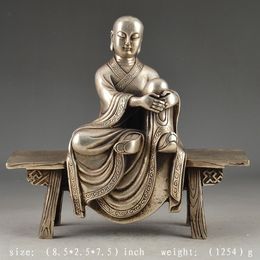 Chinese silver bronze Old Handwork Hammered Vivid Monk Statue Decor Collectable