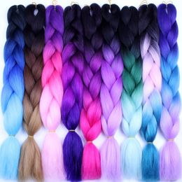 Pure Color High Temperature Fiber Braiding Synthetic Crochet Jumbo Braids 24" 100g Rainbow Ombre Tone Color Braiding Hair