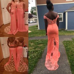 100% Real Buyer Show Mermaid Bridesmaid Dresses 2018 Coral Lace Off Shoulder Maid Of Honor Gowns Wedding Guest Elegant Formal Party Dress