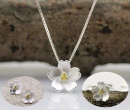 Wholesale Romantic Original Design 925 Pure Silver Cherry Blossom Beauty Flower Necklace Bracelet Earrings Ring Sterling Silver Jewellery