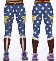 Wonder Woman Yoga Compression Pants Red Fitness Leggings Elastic Waist Sports Tights Women Blue Butter Lift Polyester Trousers on Sale