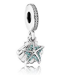 2017 summer authentic silver bead Fits for pandora bracelets Original 100% 925 sterling silver Tropical Starfish & Sea Shell Hanging Charm